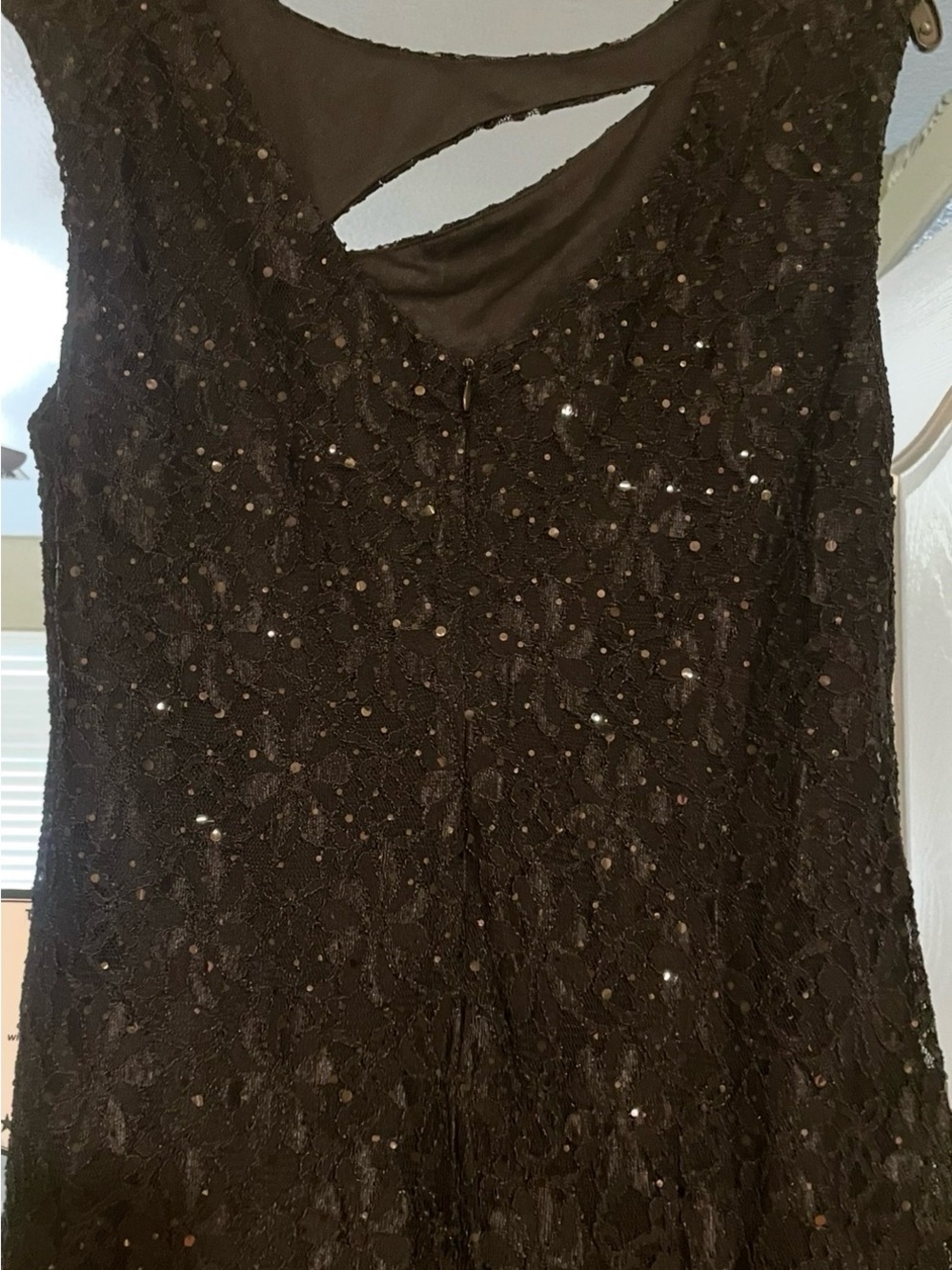 connected apparel Black Sequin Lace Cocktail Dress